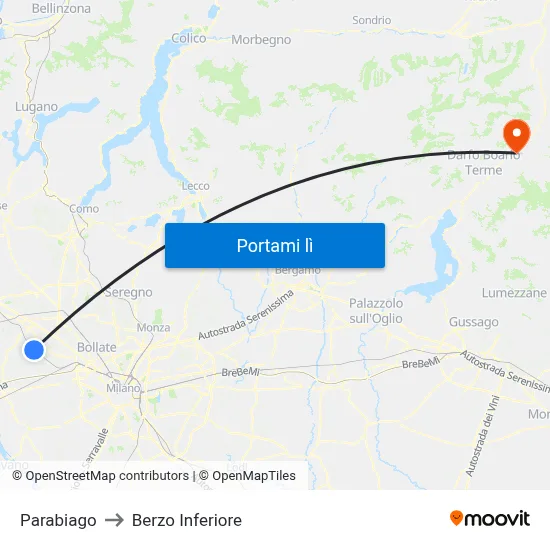 Parabiago to Berzo Inferiore map