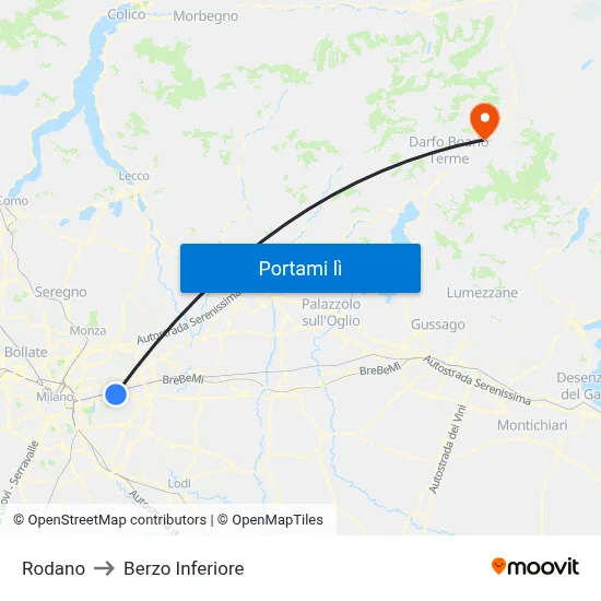 Rodano to Berzo Inferiore map
