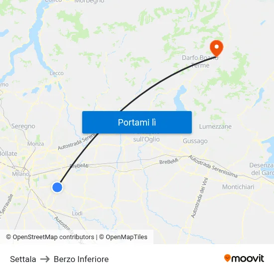 Settala to Berzo Inferiore map