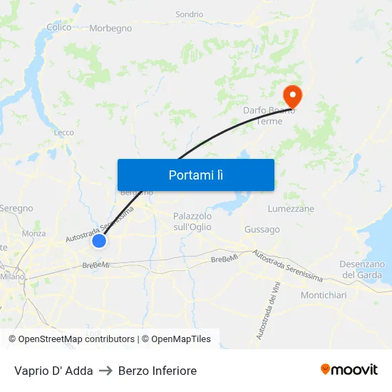 Vaprio D' Adda to Berzo Inferiore map