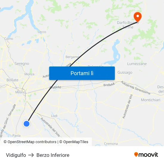 Vidigulfo to Berzo Inferiore map