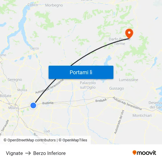 Vignate to Berzo Inferiore map