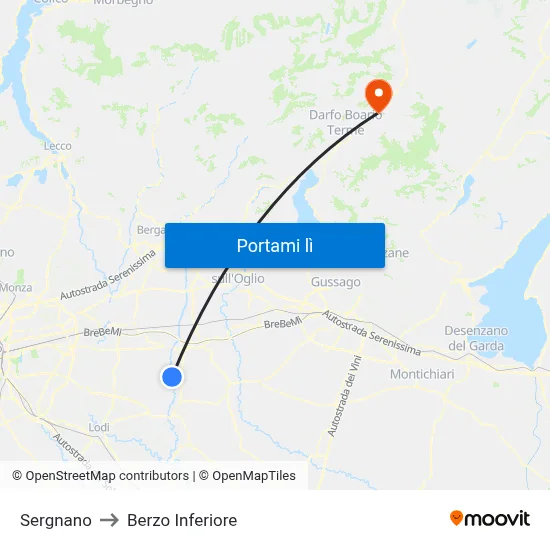 Sergnano to Berzo Inferiore map
