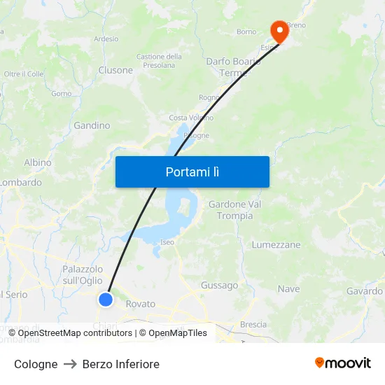 Cologne to Berzo Inferiore map