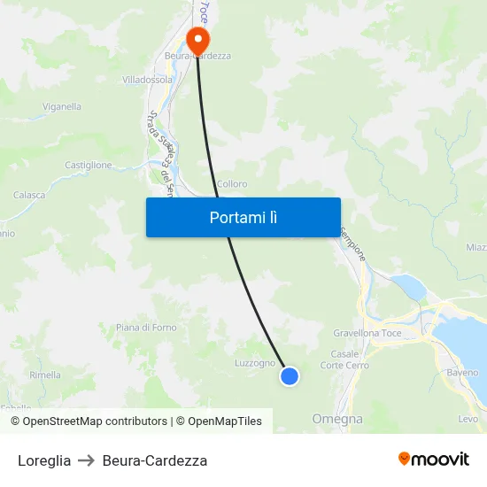 Loreglia to Beura-Cardezza map