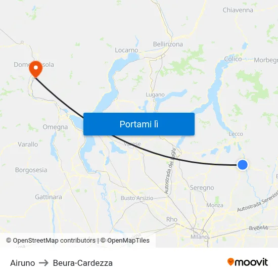 Airuno to Beura-Cardezza map