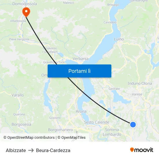 Albizzate to Beura-Cardezza map