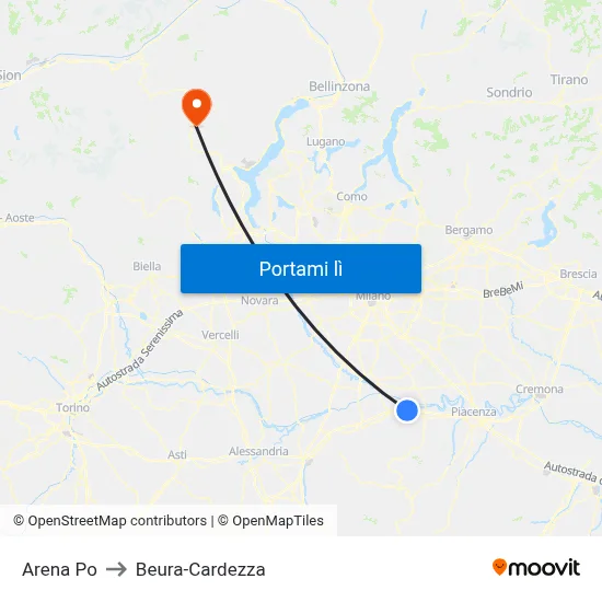 Arena Po to Beura-Cardezza map