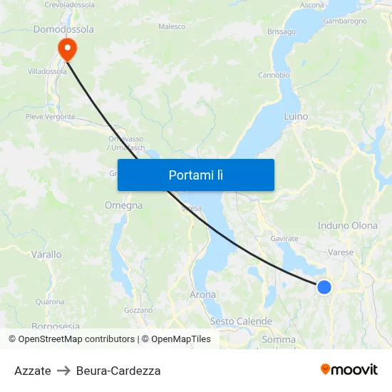 Azzate to Beura-Cardezza map