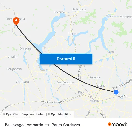 Bellinzago Lombardo to Beura-Cardezza map