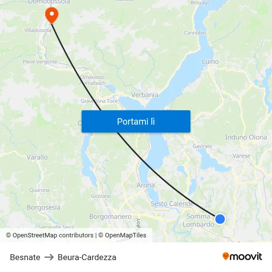 Besnate to Beura-Cardezza map