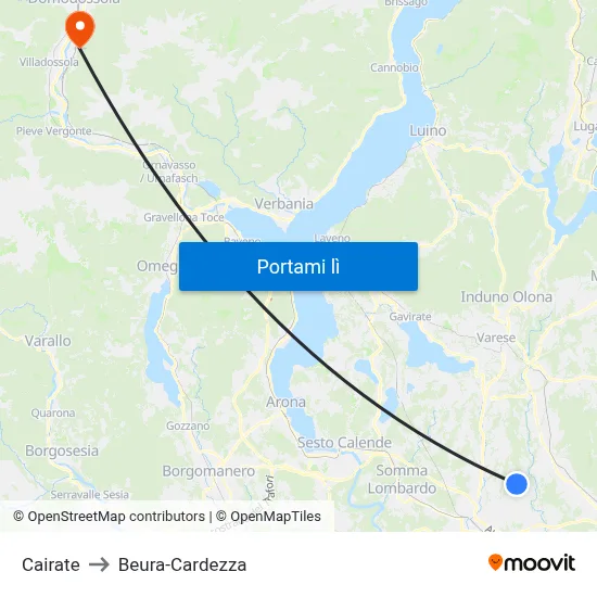 Cairate to Beura-Cardezza map