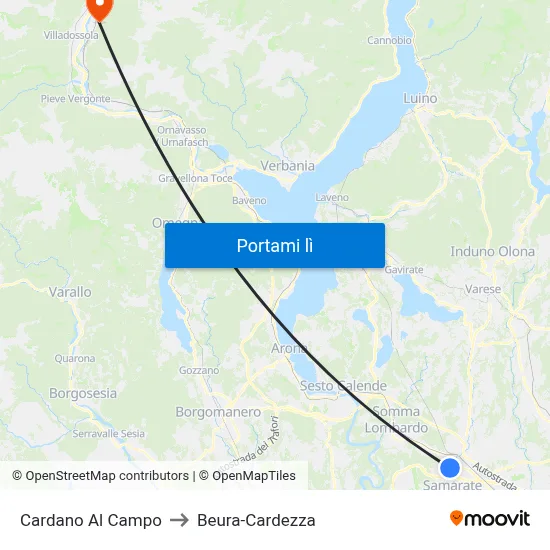 Cardano Al Campo to Beura-Cardezza map