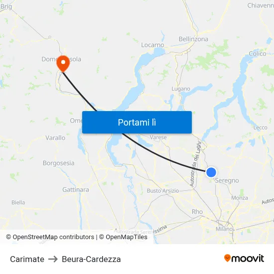 Carimate to Beura-Cardezza map