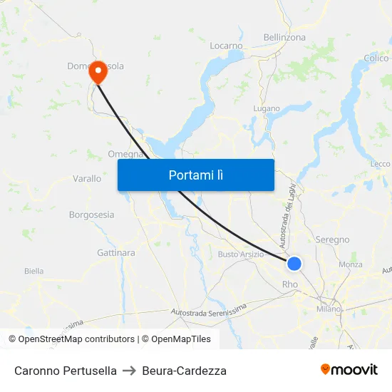 Caronno Pertusella to Beura-Cardezza map