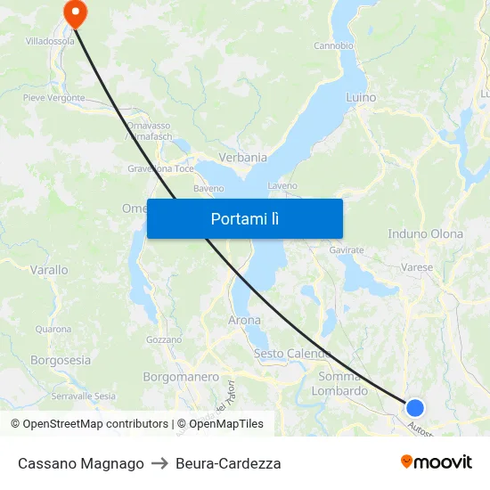 Cassano Magnago to Beura-Cardezza map