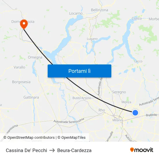 Cassina De' Pecchi to Beura-Cardezza map