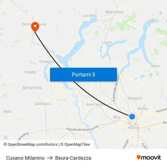 Cusano Milanino to Beura-Cardezza map
