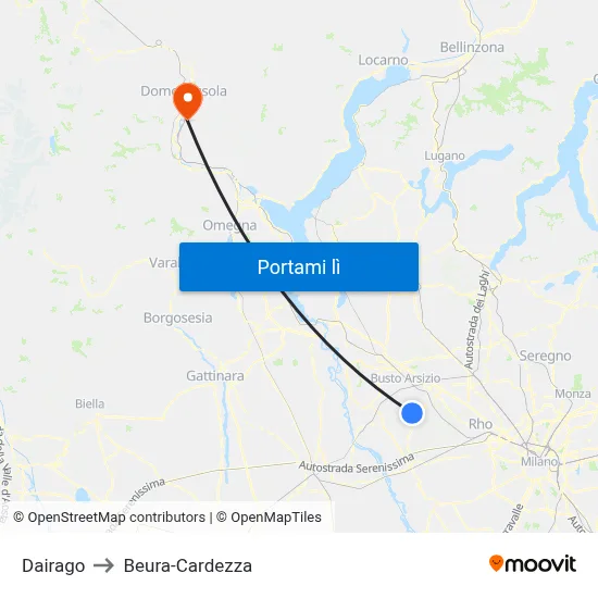 Dairago to Beura-Cardezza map