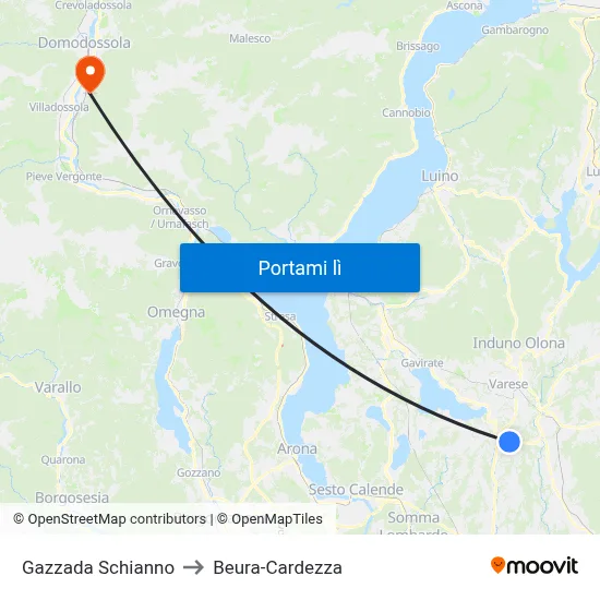 Gazzada Schianno to Beura-Cardezza map