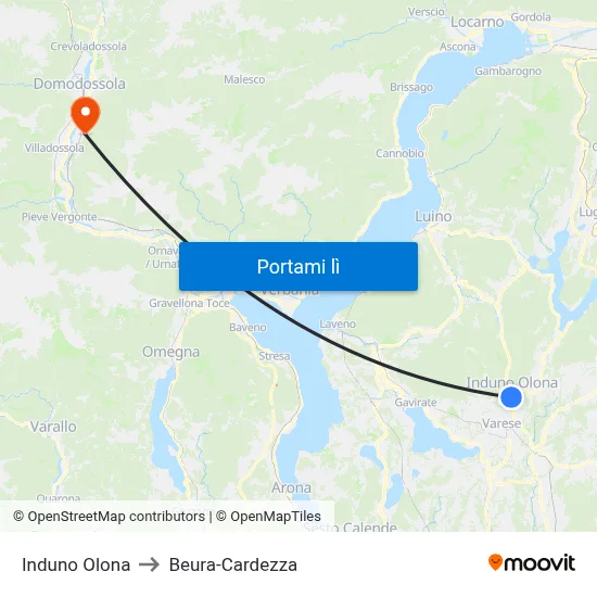 Induno Olona to Beura-Cardezza map