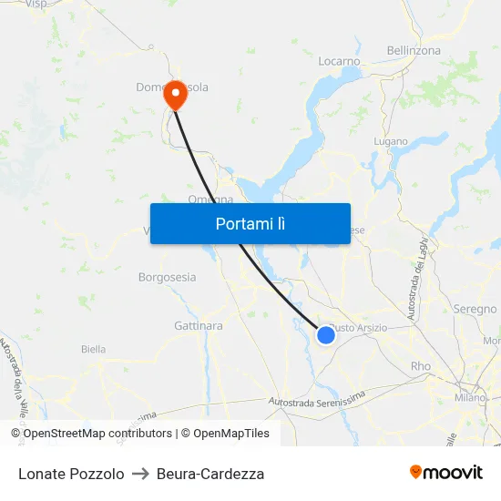 Lonate Pozzolo to Beura-Cardezza map