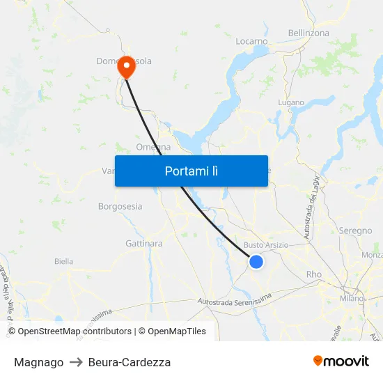 Magnago to Beura-Cardezza map