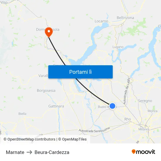 Marnate to Beura-Cardezza map
