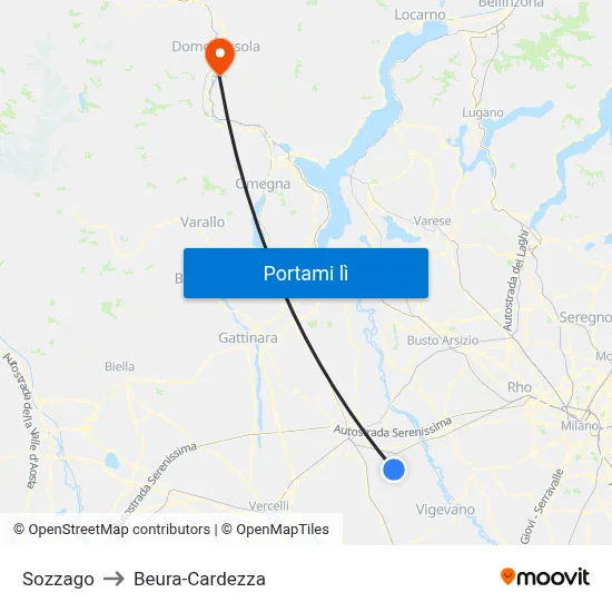 Sozzago to Beura-Cardezza map