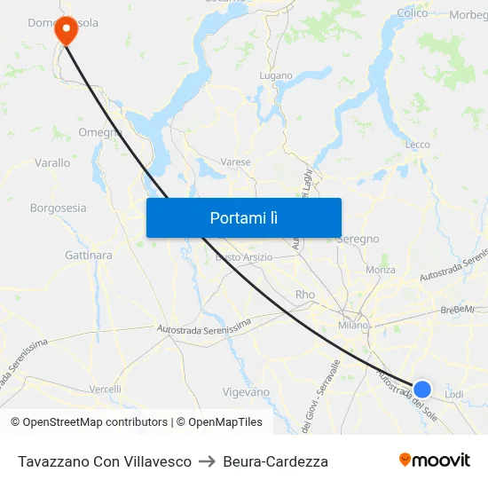 Tavazzano Con Villavesco to Beura-Cardezza map