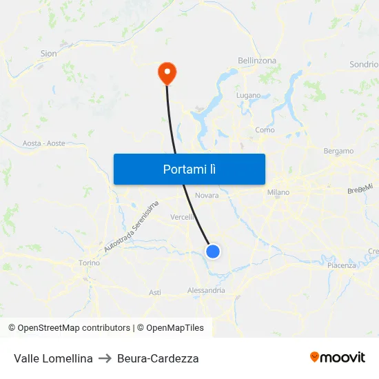 Valle Lomellina to Beura-Cardezza map