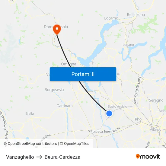 Vanzaghello to Beura-Cardezza map