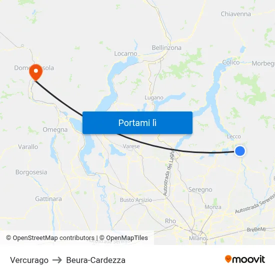 Vercurago to Beura-Cardezza map