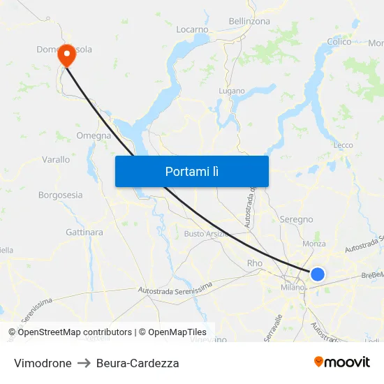 Vimodrone to Beura-Cardezza map