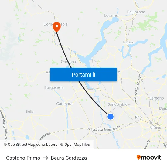 Castano Primo to Beura-Cardezza map