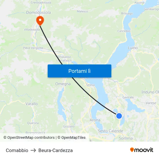 Comabbio to Beura-Cardezza map