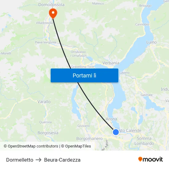 Dormelletto to Beura-Cardezza map
