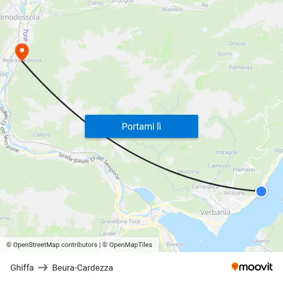 Ghiffa to Beura-Cardezza map