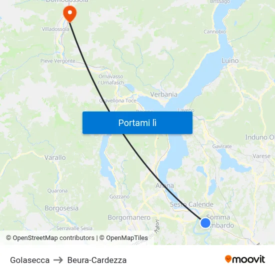 Golasecca to Beura-Cardezza map