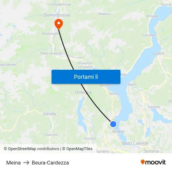 Meina to Beura-Cardezza map