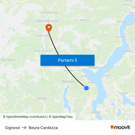 Gignese to Beura-Cardezza map