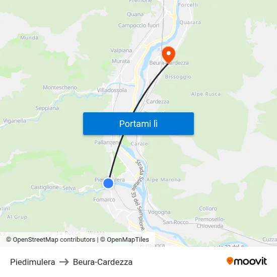 Piedimulera to Beura-Cardezza map
