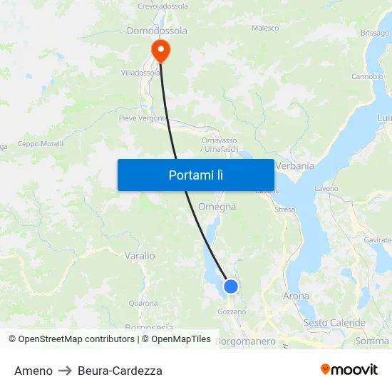 Ameno to Beura-Cardezza map