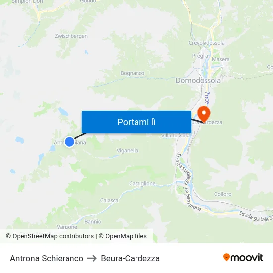 Antrona Schieranco to Beura-Cardezza map