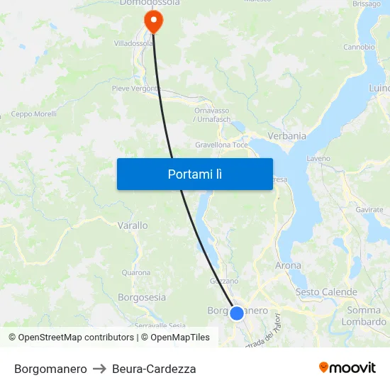 Borgomanero to Beura-Cardezza map