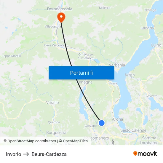 Invorio to Beura-Cardezza map