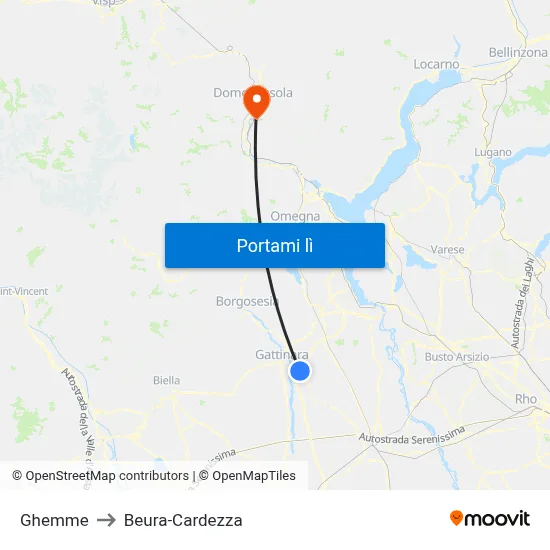 Ghemme to Beura-Cardezza map