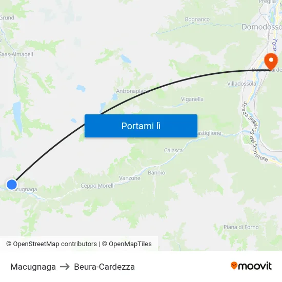 Macugnaga to Beura-Cardezza map