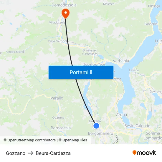 Gozzano to Beura-Cardezza map