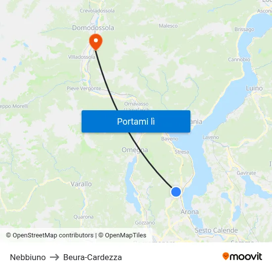 Nebbiuno to Beura-Cardezza map
